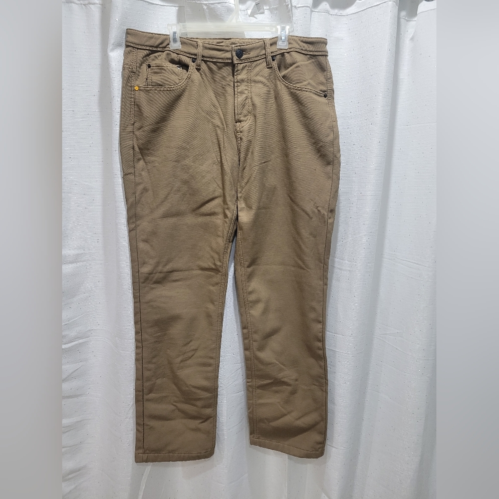 CAT Caterpillar Fleece Lined Work Pants Mens 38 x 34 Canvas Insulated Color Tan - Picture 2 of 7